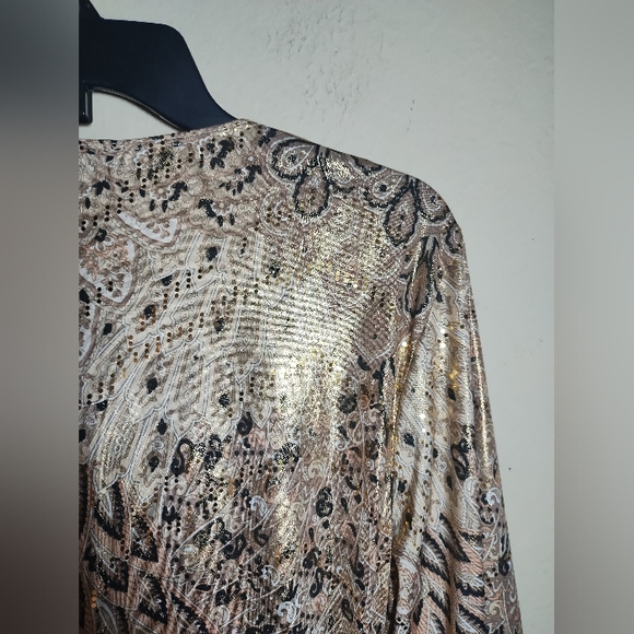 Vintage Y2K JBS Top Gold Pattern Glitter Cold Shoulder - Picture 13 of 16